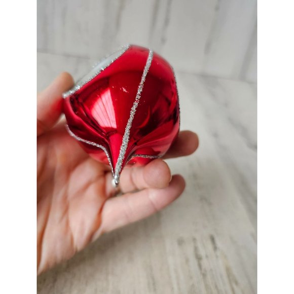 Vintage radko country scene reflector teardrop red glitter ornament Xmas indent - Picture 9 of 9